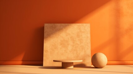 Warm orange table composition, Presentation, abstract shadows, reflections, branding with Generative AI