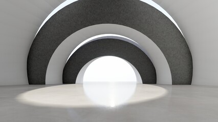Abstract architecture background empty room with round window 3d render