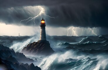 lightning over the sea. Resilience Amidst Chaos: Capturing the Drama of a Stormy Seascape"