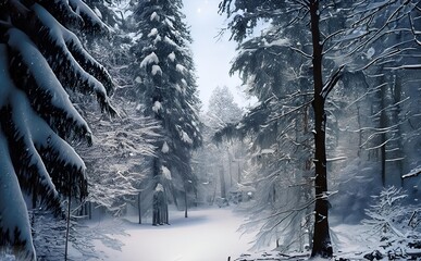 forest in winter.  Winter's Tranquility: An Ethereal Forest Journey