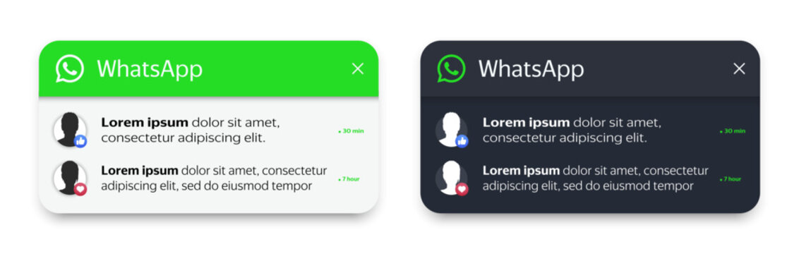 WhatsApp messenger widget, light theme and dark theme with realistic shadow. Vector illustration, Png24	