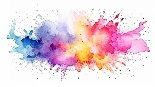 Bright watercolor rainbow stain drips. Abstract illustration on a white background. Banner for text, grunge element for decoration Generative AI