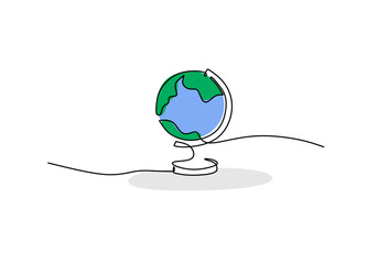 Globe - School education object, one line drawing continuous design, vector illustration.