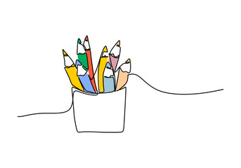 Pencil - School education object, one line drawing continuous design, vector illustration.