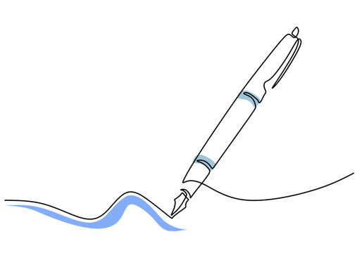 Pen - School education object, one line drawing continuous design, vector illustration.