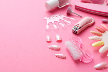 Concept of nail art, tools for pedicure and manicure