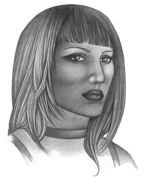 Illustrazione a grafite di un volto femminile arrabbiato