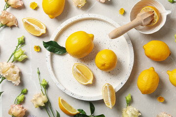 Concept of citrus fruit - lemon, top view
