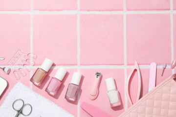 Naklejka premium Concept of nail art, tools for pedicure and manicure