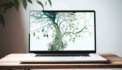 植物とノートパソコン、plant and laptop, Generative AI	 - obrazy, fototapety, plakaty