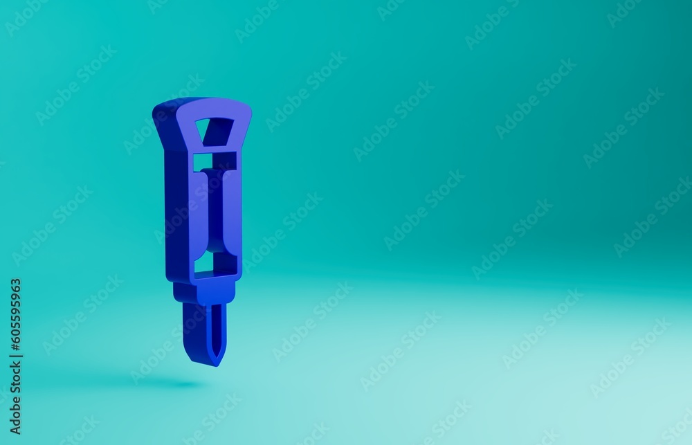 Poster blue construction jackhammer icon isolated on blue background. minimalism concept. 3d render illustr