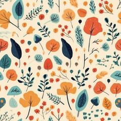 Seamless/Tiled Autumn Pattern: Vibrant Fall Colors, Cute Motifs and Cheerful Elements, Joyful Design of Seasonal Splendor, Conjuring Warmth and Happiness - Generative AI