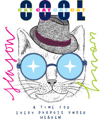 print pattern consisting of lettering and cat head