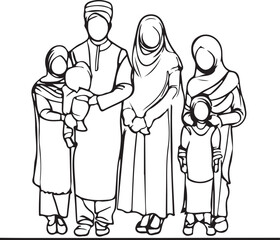 Indian Family line art vector silhouette 