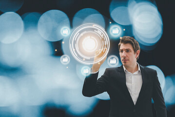 Businessman drawing holographic connection digital global network transformation change management,internet of things.Future technology Virtual Holographic interface. Concept global business.