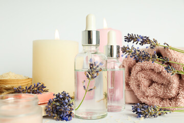 Obraz na płótnie Canvas Concept of skin and face care, lavender cosmetic