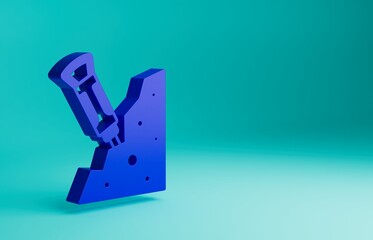 Blue Construction jackhammer and stone icon isolated on blue background. Minimalism concept. 3D render illustration