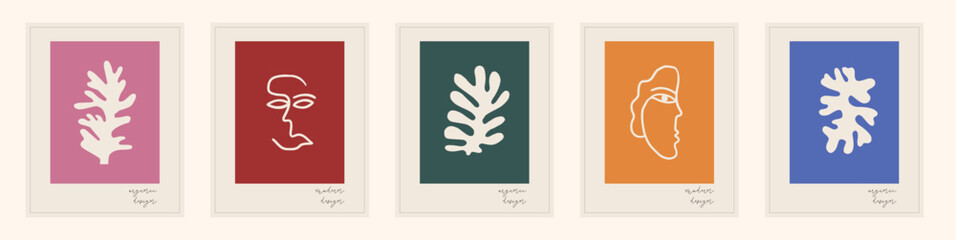 Minimalist design inspired by Henri Matisse. Modern art Matisse simple paper cut flat shapes.