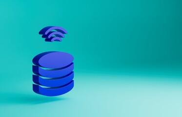 Blue Smart Server, Data, Web Hosting icon isolated on blue background. Internet of things concept with wireless connection. Minimalism concept. 3D render illustration