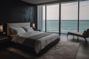 Luxurious modern beach bedroom decor for a vacation feel. Generative AI