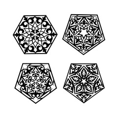 Islamic ornament vector, persian motiff. Asian floral designs. Abstract Asian elements of the national pattern of the ancient nomads of the Kazakhs. Circular geometric symbols set. Abstract mosaic.