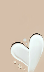 cosmetic smear of cream in the shape of a heart on a beige background with a place for text
