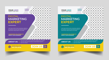 Digital marketing banner design template. Digital business marketing social media post template. Social media banner design template. Social media post design. Social media bundle design