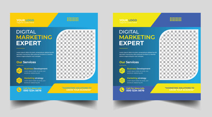Digital marketing banner design template. Digital business marketing social media post template. Social media banner design template. Social media post design. Social media bundle design
