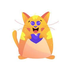 Cute Kawaii Cat Character happy animal. Orange Cute cat pet. Cartoon vector illustration. Happy kitten meow kawaii character