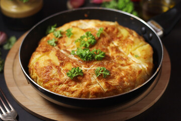 Traditional Spanish dish tortilla on the table