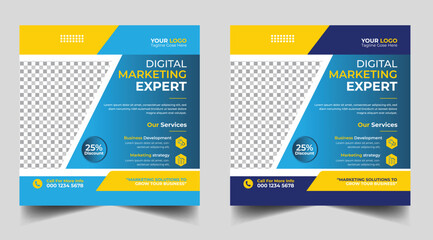 Digital marketing banner design template. Digital business marketing social media post template. Social media banner design template. Social media post design. Social media bundle design