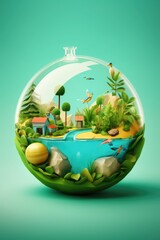 Save water concept. Glass ball of eco green globe. Generative AI