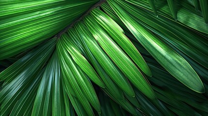Striped of palm leaf, abstract green texture background. Generative AI