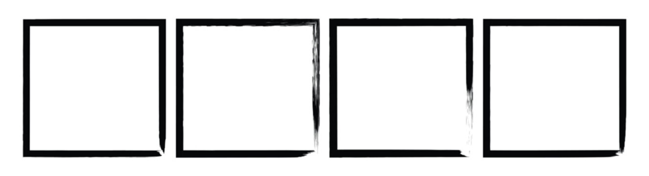 Black grunge square brush. Rectangular frame. Vector set