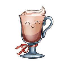 cute hand drawn illustration cup glass coffee tea, texture drawing, pastel, pencil