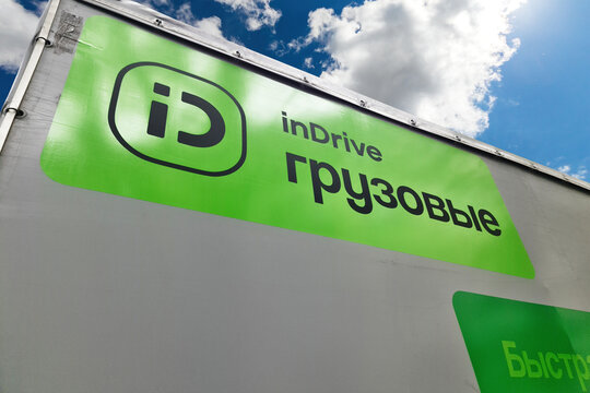 InDrive logo on the body of a delivery truck. Almaty, Kazakhstan - April 17, 2023
