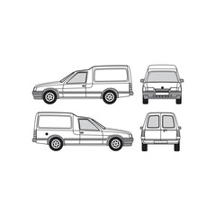 van outline, year 1992, isolated white background, front, back, top and side view, part 5