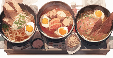 Delicious ramen with a variety of ingredients. Japanese cuisine dish. Generative AI