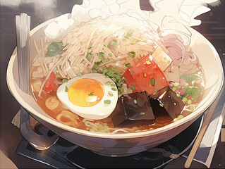 Delicious ramen with a variety of ingredients. Japanese cuisine dish. Generative AI