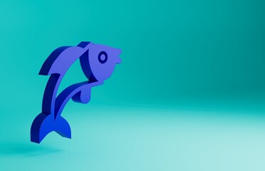 Blue Fish icon isolated on blue background. Minimalism concept. 3D render illustration