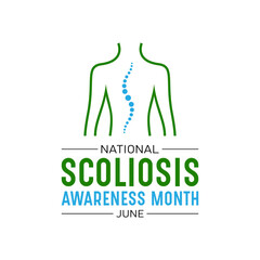 National scoliosis awareness month is observed every year in june. June is scoliosis awareness month. Vector template for banner, greeting card, poster with background. Vector illustration. - obrazy, fototapety, plakaty