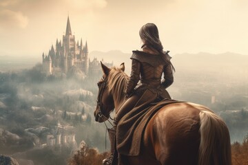 Medieval knight woman. Generate Ai - obrazy, fototapety, plakaty