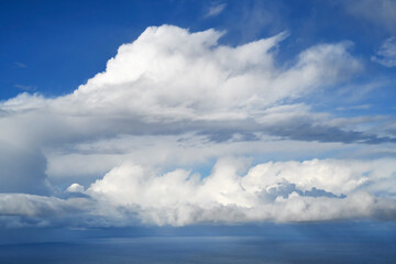 Beautiful seascape with blue sky with clouds over ocean. Nature background or texture.
