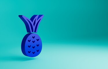 Blue Pineapple tropical fruit icon isolated on blue background. Minimalism concept. 3D render illustration