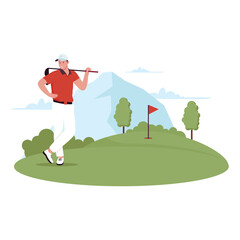 Flat design of man playing golf. Illustration for website, landing page, mobile app, poster and banner. Trendy flat vector illustration