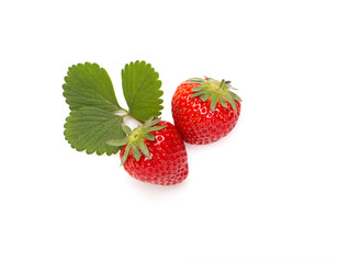 Strawberry with leaf isolated on white, top view