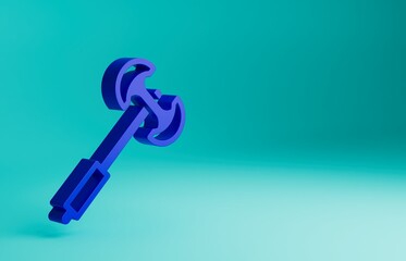Blue Medieval poleaxe icon isolated on blue background. Minimalism concept. 3D render illustration