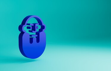 Blue Viking head icon isolated on blue background. Minimalism concept. 3D render illustration