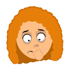 vector illustration face of a cartoon redhead woman picking her nose