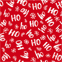 Obraz premium Hohoho pattern, Santa Claus laugh. Seamless texture for Christmas design. Vector red background with handwritten words' ho.